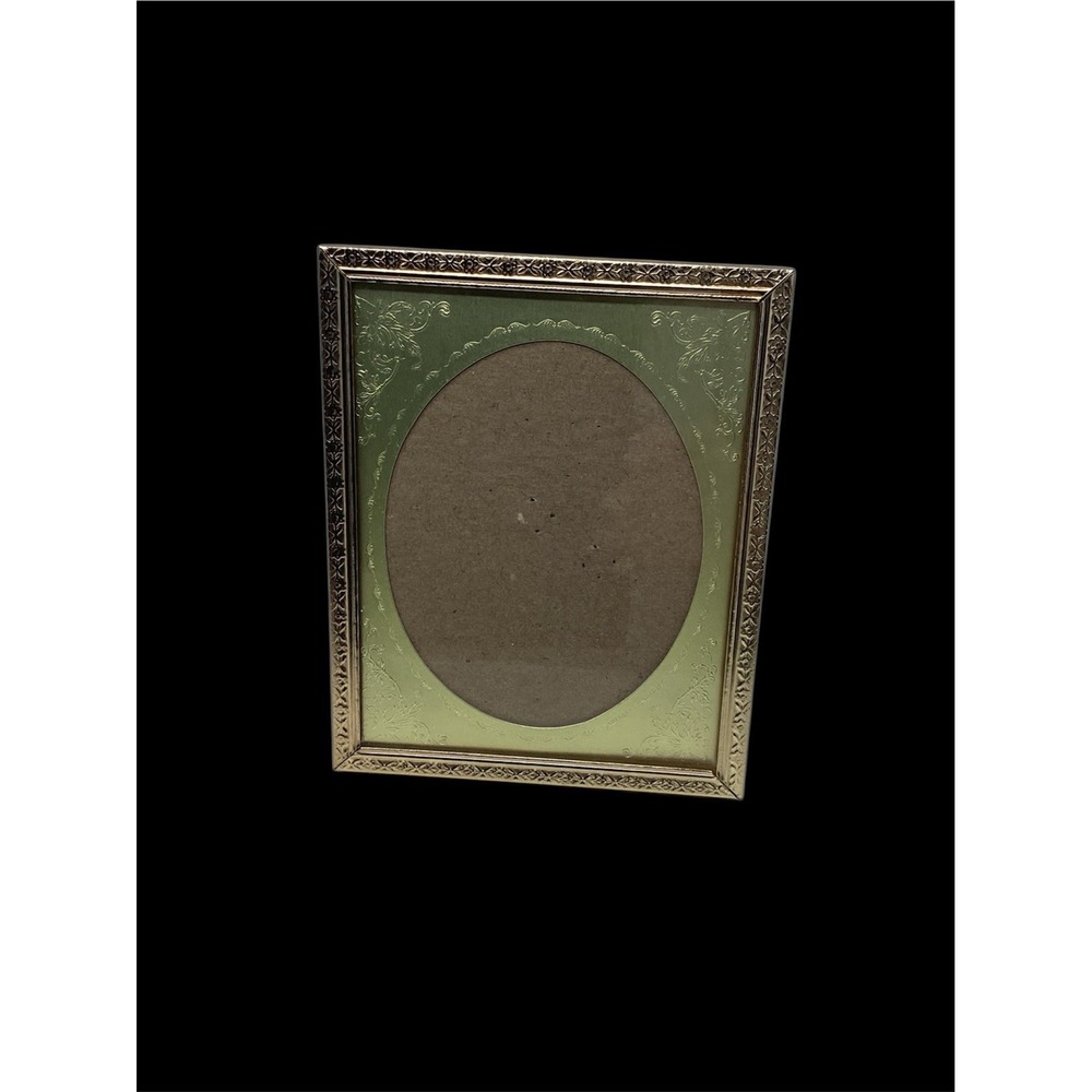 Gold Metal Vintage Picture Frame with Stand Oval 4 x 5" Rectangle Embossed